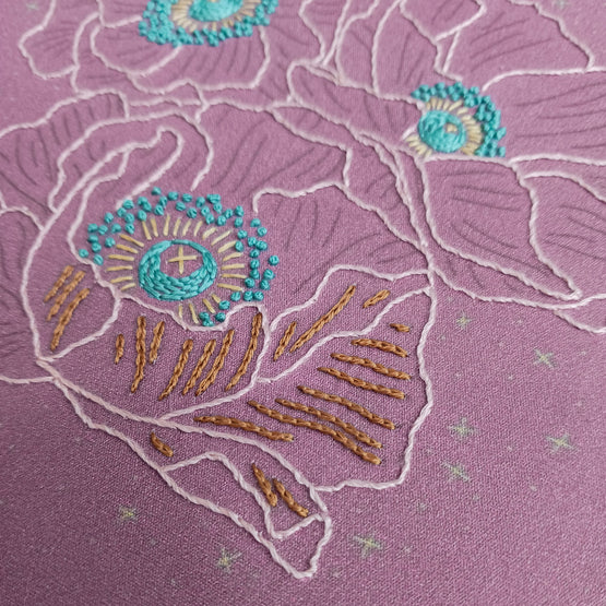 cosmic poppies embroidery kit