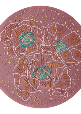 cosmic poppies pre-printed fabric embroidery pattern