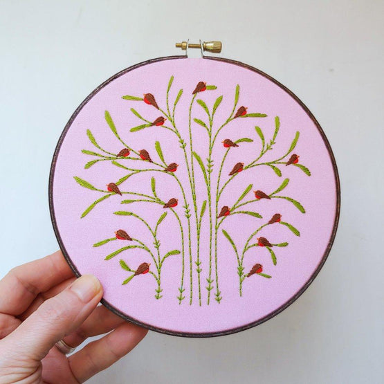 spring : robins pre-printed fabric embroidery pattern