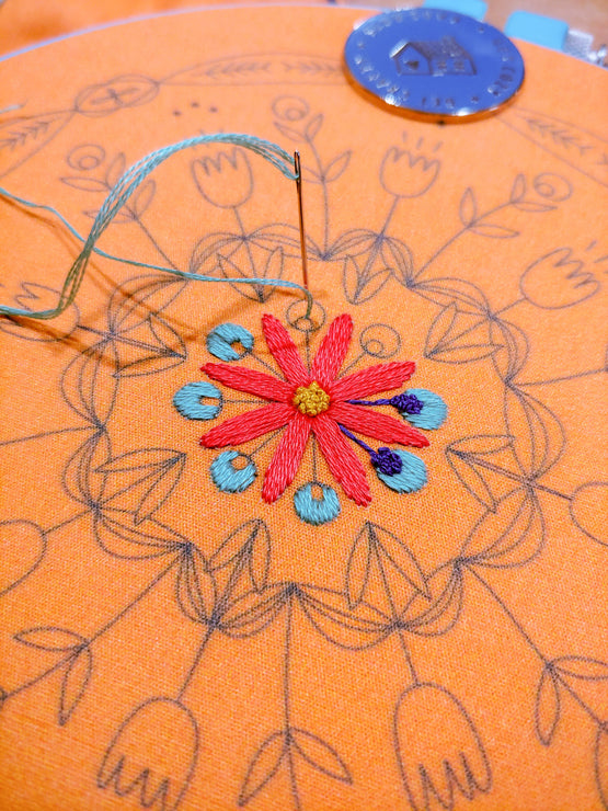tangerine mandala embroidery kit