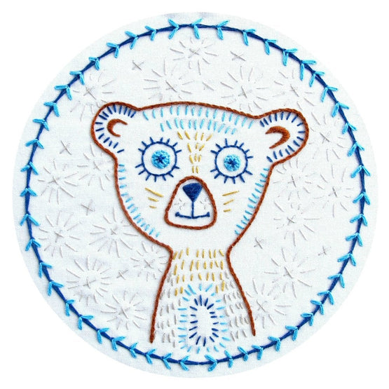 blinky bear pre-printed fabric embroidery pattern