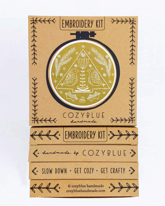 folk holiday embroidery kit