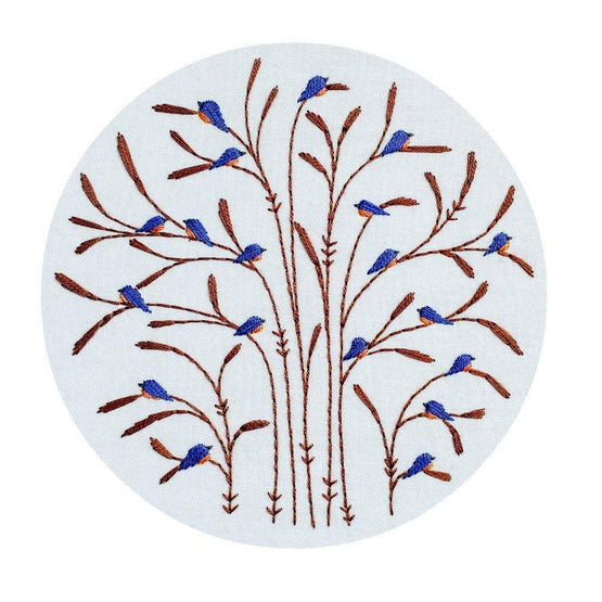 fall : bluebirds pre-printed fabric embroidery pattern