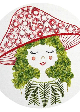 mushroom girl pre-printed fabric embroidery pattern