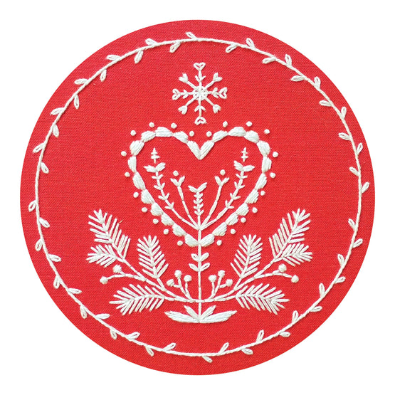 holiday heart pre-printed fabric embroidery pattern