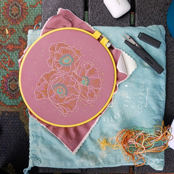 cosmic poppies embroidery kit