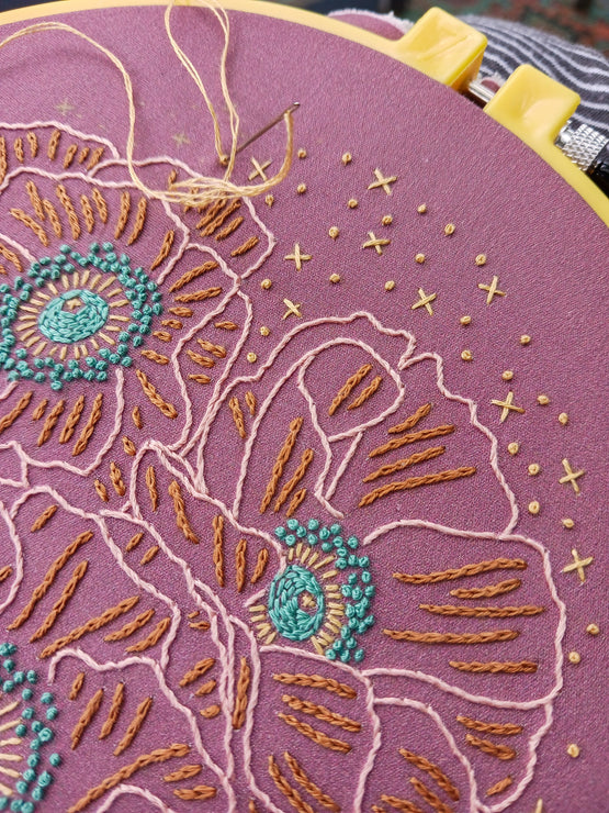 cosmic poppies embroidery kit