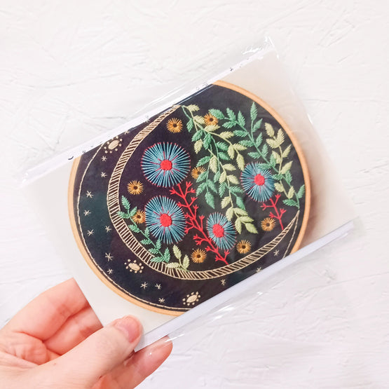 lunar blossom pre-printed fabric embroidery pattern