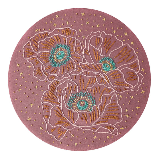 cosmic poppies pre-printed fabric embroidery pattern