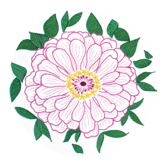 zinnia pre-printed fabric embroidery pattern