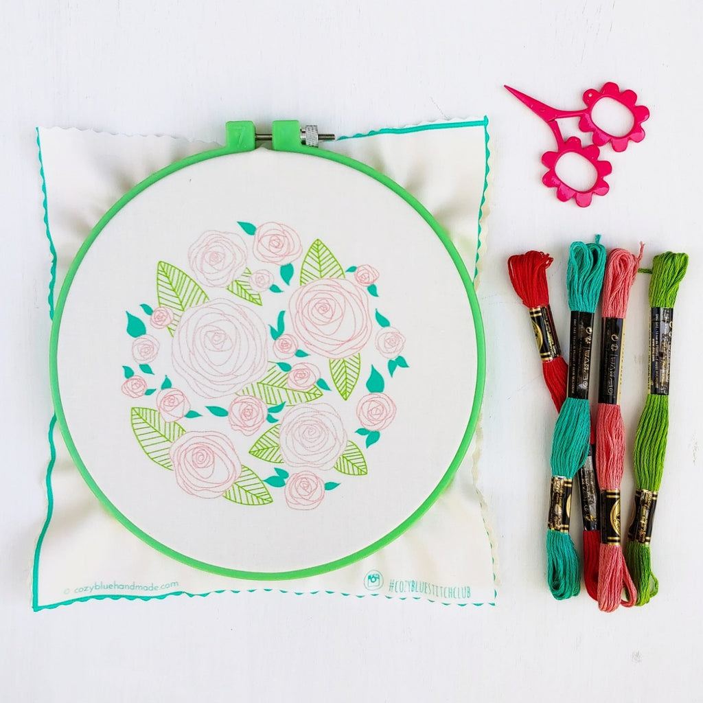 coming up roses embroidery kit – cozyblue