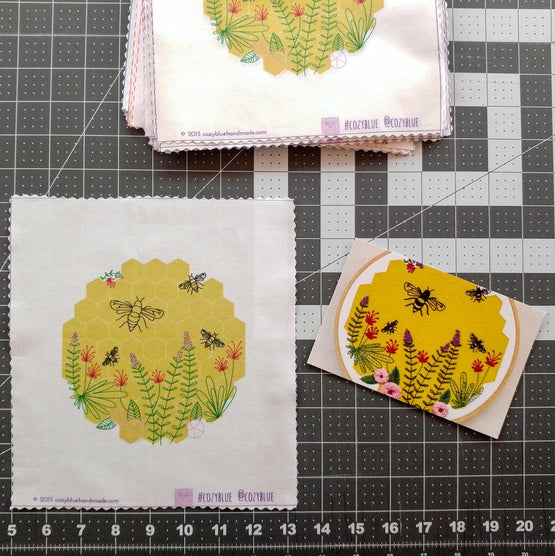 summer : goldfinches pre-printed fabric embroidery pattern