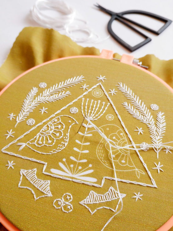 folk holiday embroidery kit