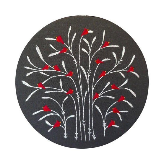 winter : cardinals pre-printed fabric embroidery pattern