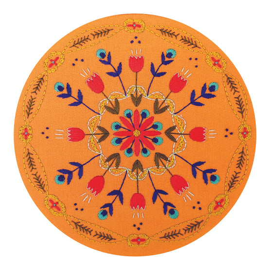 tangerine mandala pre-printed fabric embroidery pattern