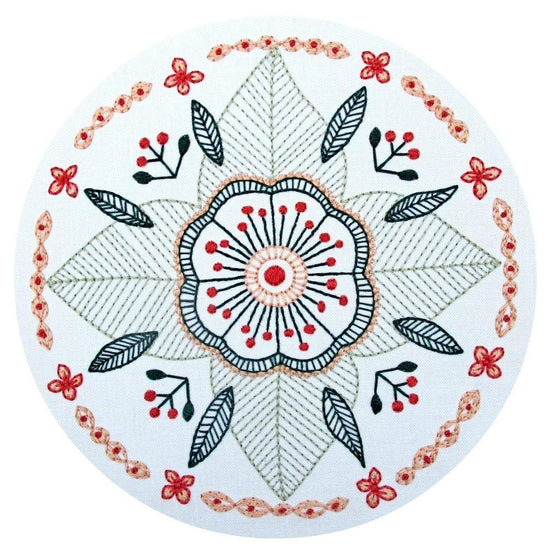 floral mandala pre-printed fabric embroidery pattern