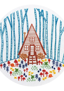 cozy cabin pre-printed fabric embroidery pattern