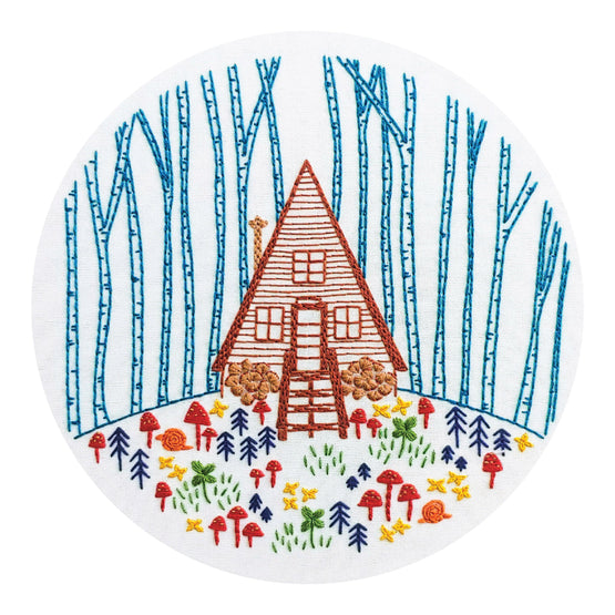 cozy cabin pre-printed fabric embroidery pattern