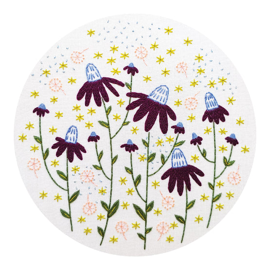 coneflower magic pre-printed fabric embroidery pattern