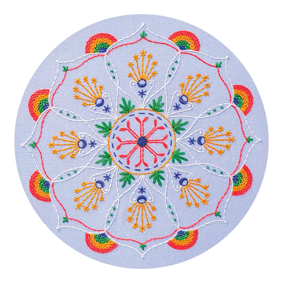 rainbow mandala pre-printed fabric embroidery pattern